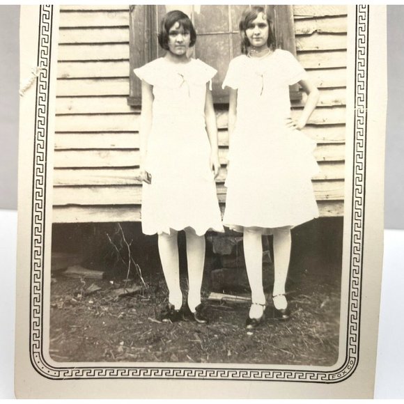 Sisters Portrait 1930s Found Photo Sunday Church Dress Vintage Photograph - Picture 5 of 6
